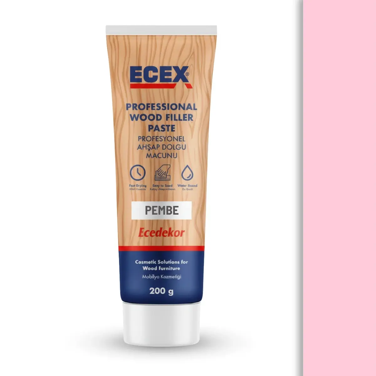 Ahşap Tamir Macunu 200 gr Tüp | ECEX - Çatlak Delik Dolgu Macunu Pembe