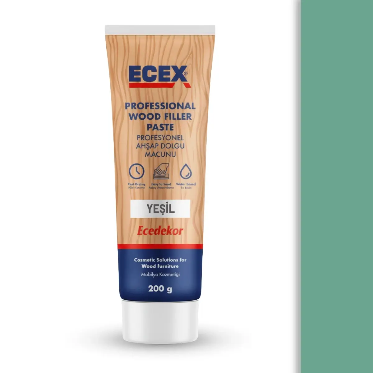 Ahşap Tamir Macunu 200 gr Tüp | ECEX - Çatlak Delik Dolgu Macunu Yeşil