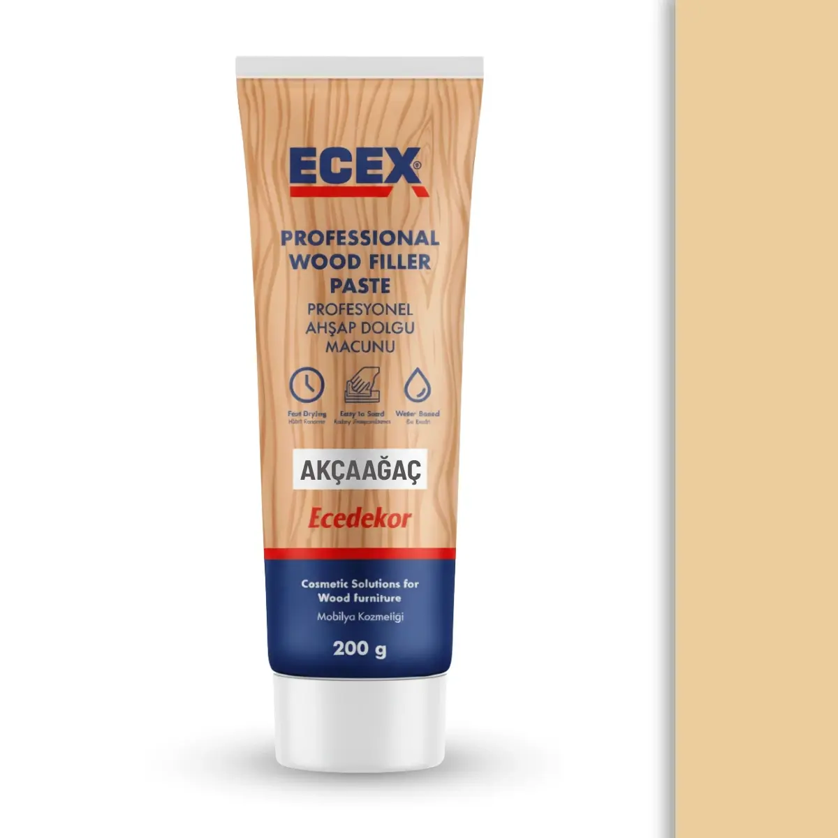 Ahşap Tamir Macunu 200 gr Tüp | ECEX - Çatlak Delik Dolgu Macunu Akçaağaç