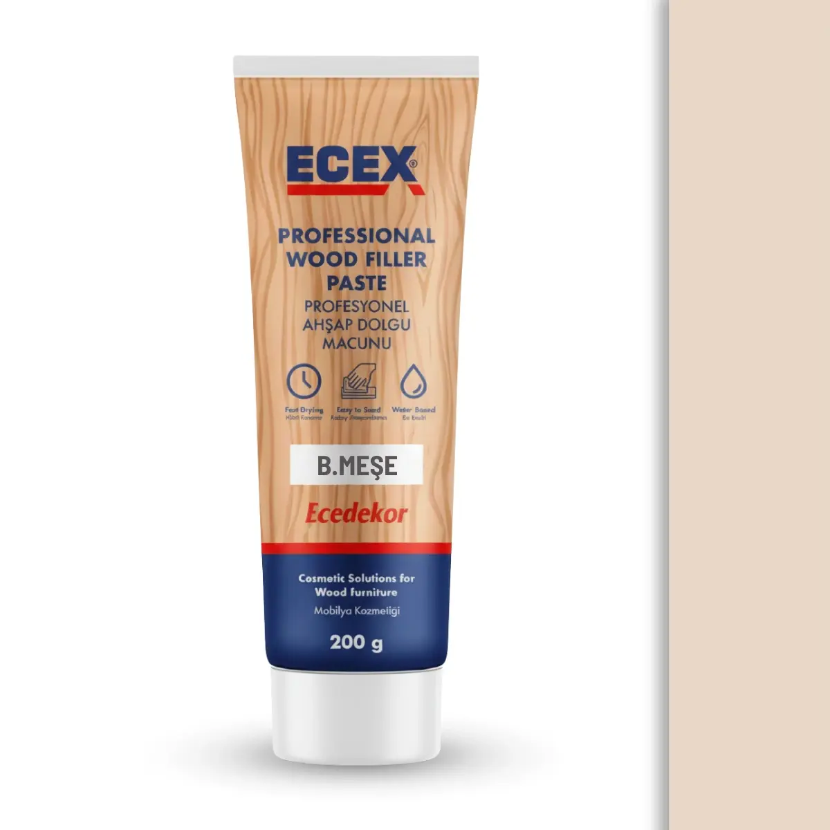 Ahşap Tamir Macunu 200 gr Tüp | ECEX - Çatlak Delik Dolgu Macunu B. Meşe