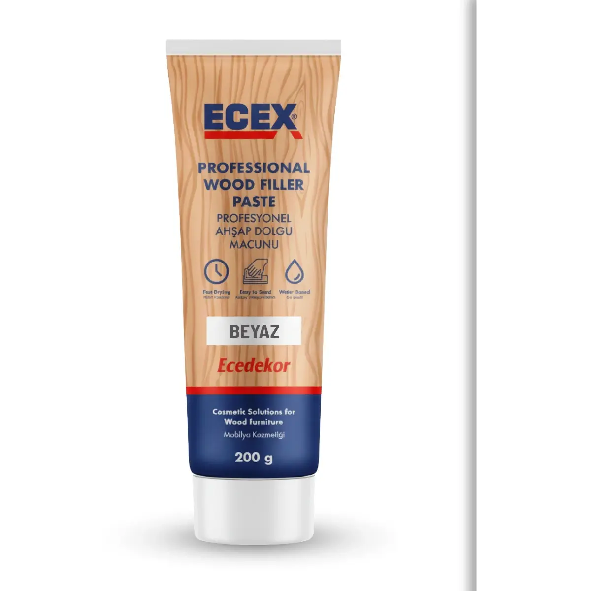 Ahşap Tamir Macunu 200 gr Tüp | ECEX - Çatlak Delik Dolgu Macunu Beyaz