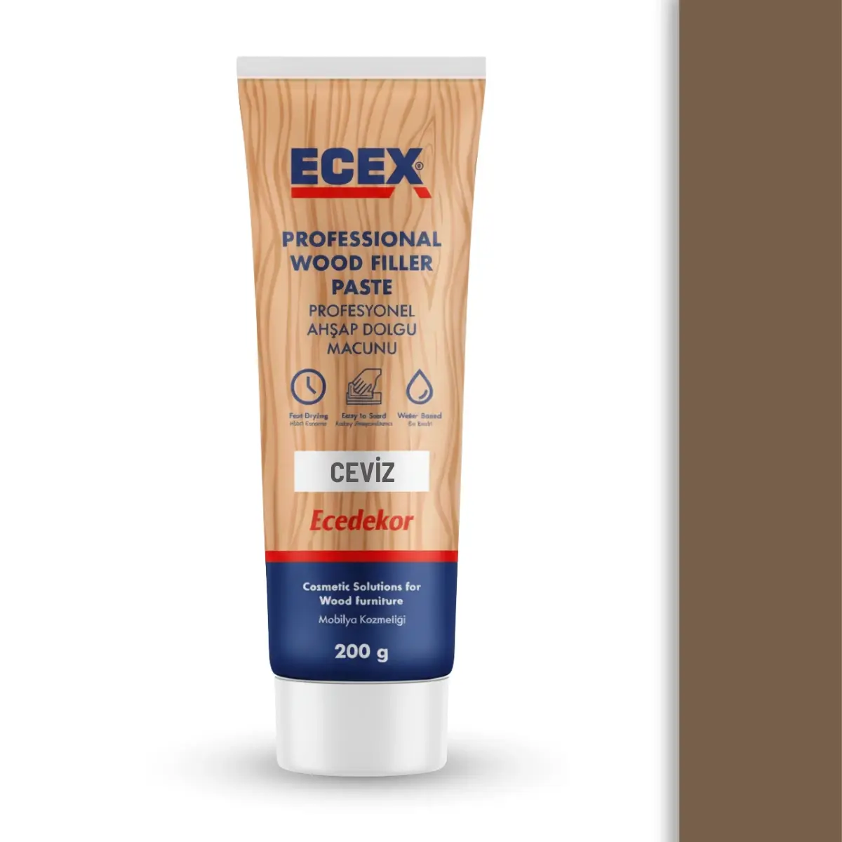 Ahşap Tamir Macunu 200 gr Tüp | ECEX - Çatlak Delik Dolgu Macunu Ceviz