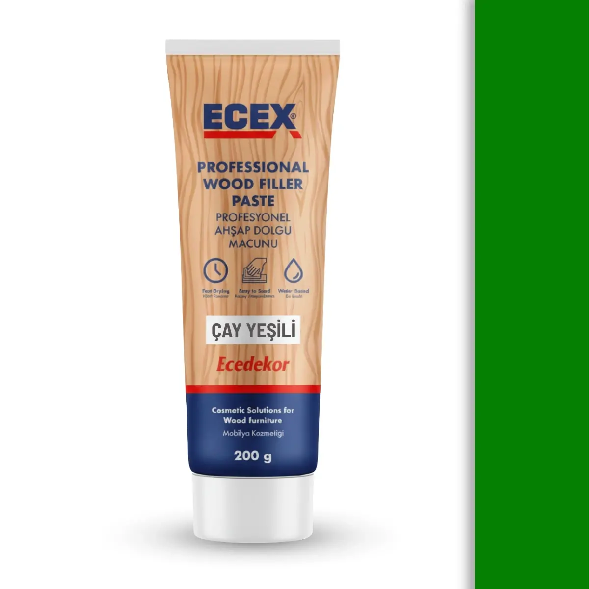 Ahşap Tamir Macunu 200 gr Tüp | ECEX - Çatlak Delik Dolgu Macunu Çay Yeşili