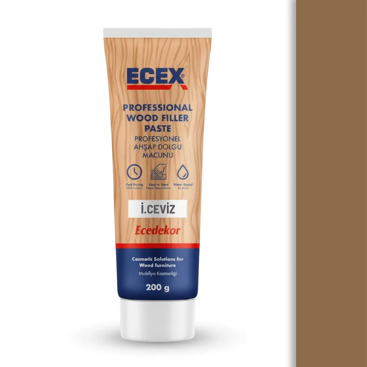 Ahşap Tamir Macunu 200 gr Tüp | ECEX - Çatlak Delik Dolgu Macunu İ. Ceviz