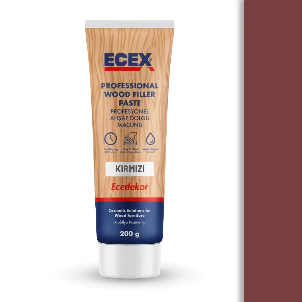 Ahşap Tamir Macunu 200 gr Tüp | ECEX - Çatlak Delik Dolgu Macunu Kırmızı