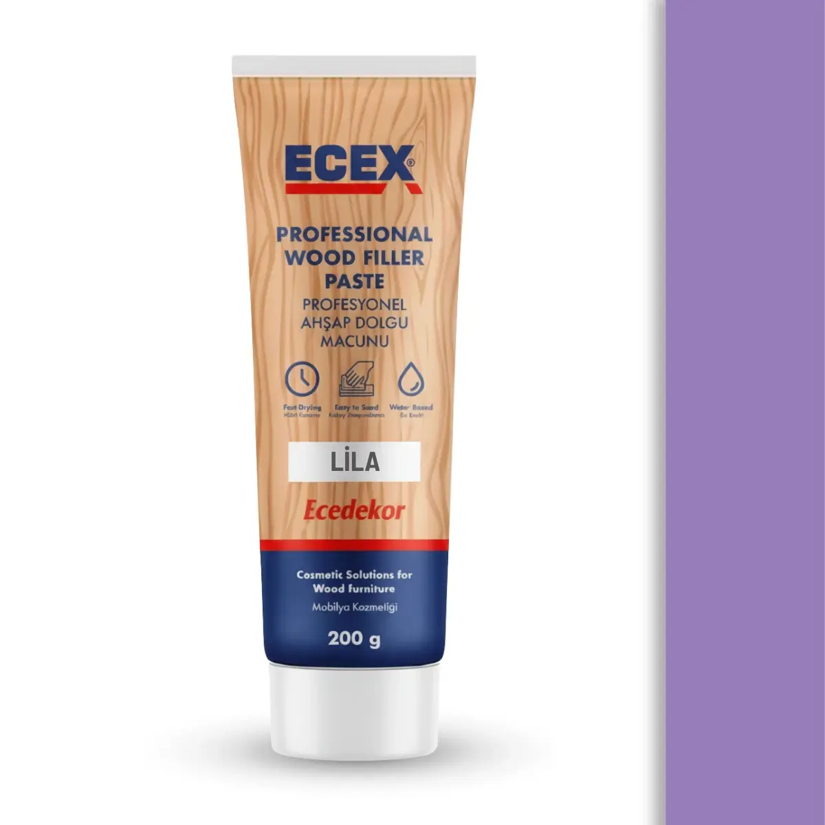 Ahşap Tamir Macunu 200 gr Tüp | ECEX - Çatlak Delik Dolgu Macunu Lila