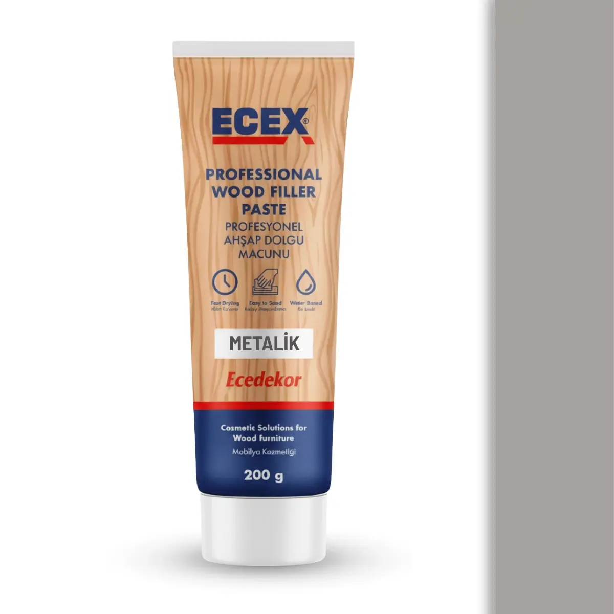 Ahşap Tamir Macunu 200 gr Tüp | ECEX - Çatlak Delik Dolgu Macunu Metalik
