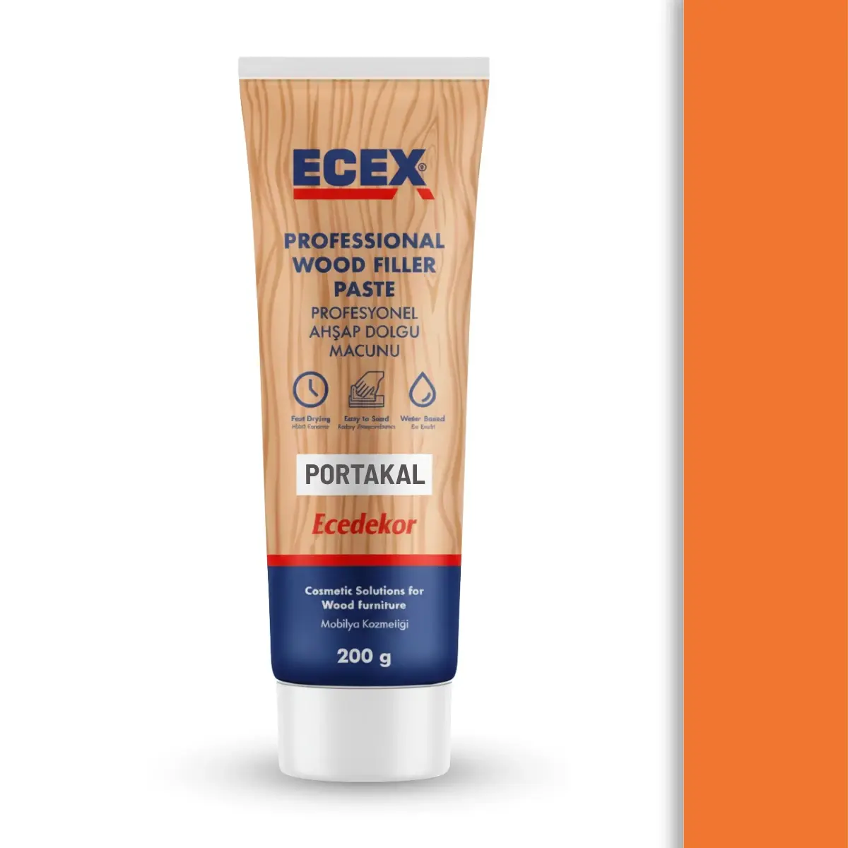 Ahşap Tamir Macunu 200 gr Tüp | ECEX - Çatlak Delik Dolgu Macunu Portakal