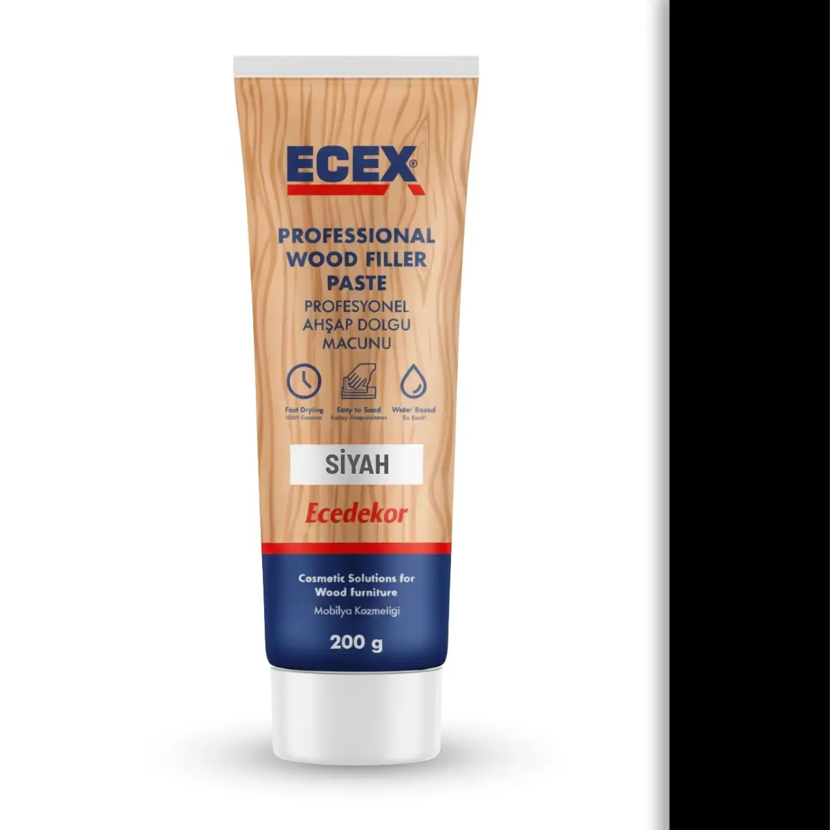 Ahşap Tamir Macunu 200 gr Tüp | ECEX - Çatlak Delik Dolgu Macunu Siyah