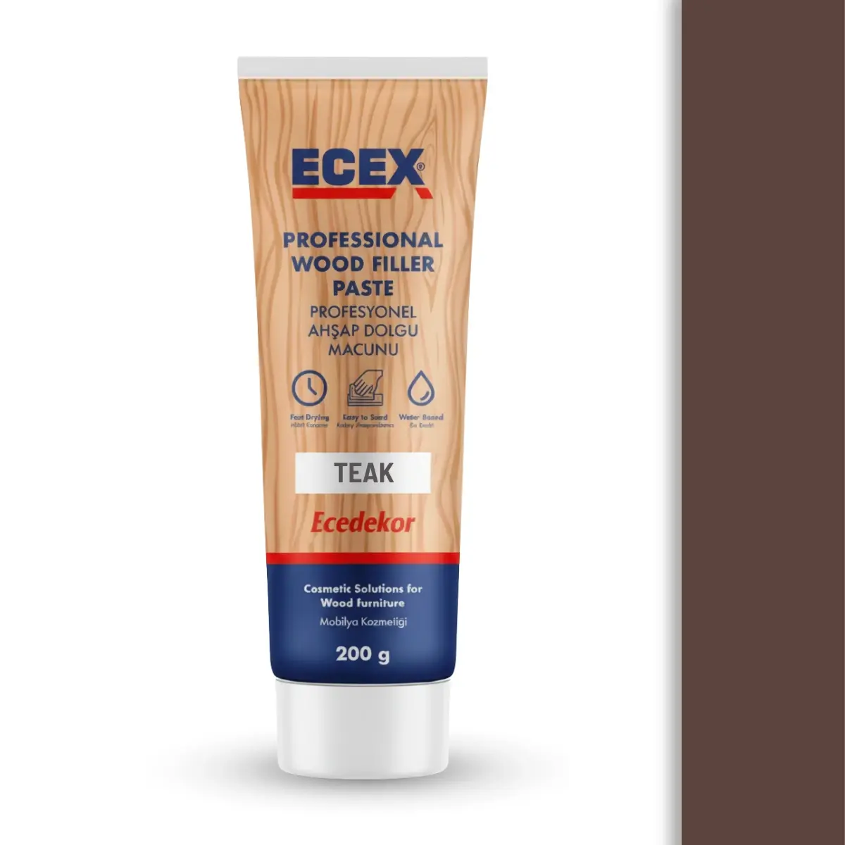 Ahşap Tamir Macunu 200 gr Tüp | ECEX - Çatlak Delik Dolgu Macunu Teak